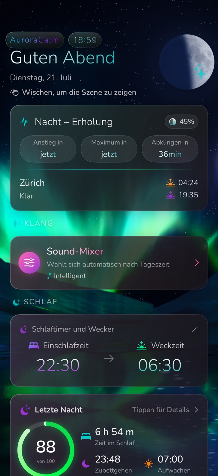 AuroraCalm Dashboard auf dem iPhone
