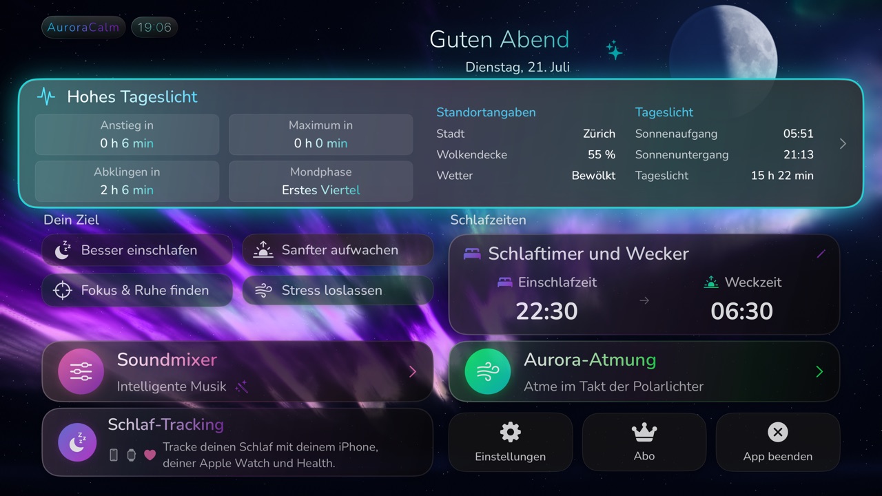 AuroraCalm auf dem Fernseher — Ambient-Dashboard auf Apple TV und Android TV